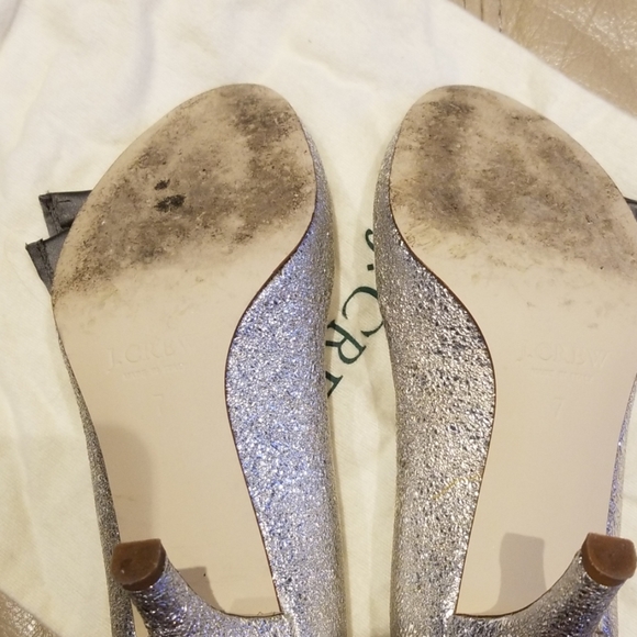 J crew textured silver peep toe w.grey satin bow - Picture 5 of 5